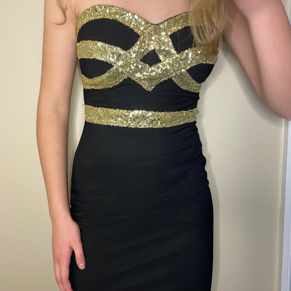 Black and gold cocktail dress